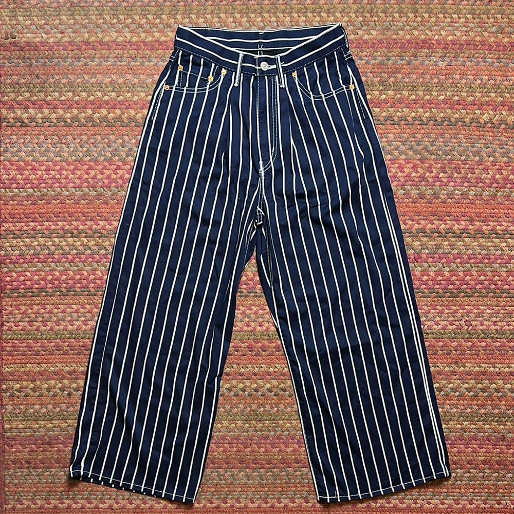 Levi's Navy Blue Pinstripe Wide Leg Jeans
